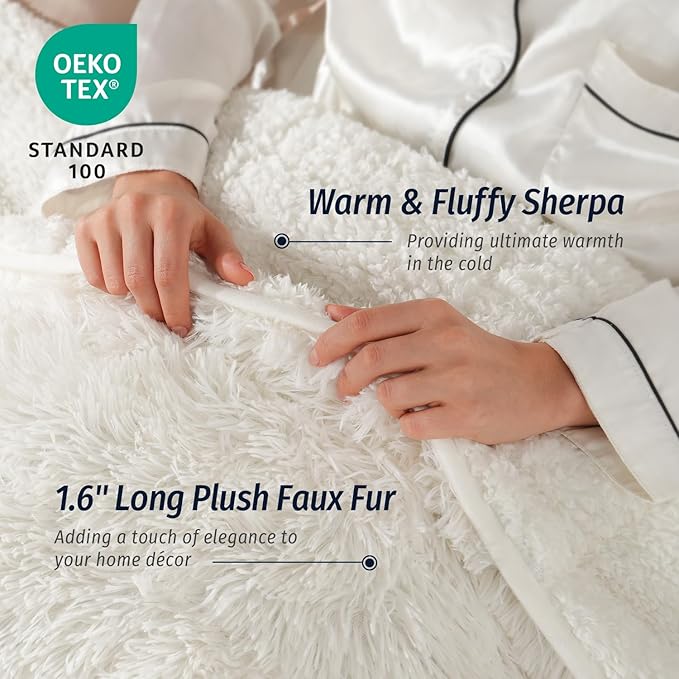 Wemore Shaggy Long Fur Faux Fur Weighted Blanket, Cozy and Fluffy Plush Sherpa Long Hair Blanket for Adult 15lbs, Fluffy Fuzzy Sherpa Reverse Heavy Blankets for Bed, Couch, Cream White, 48 x 72 Inches