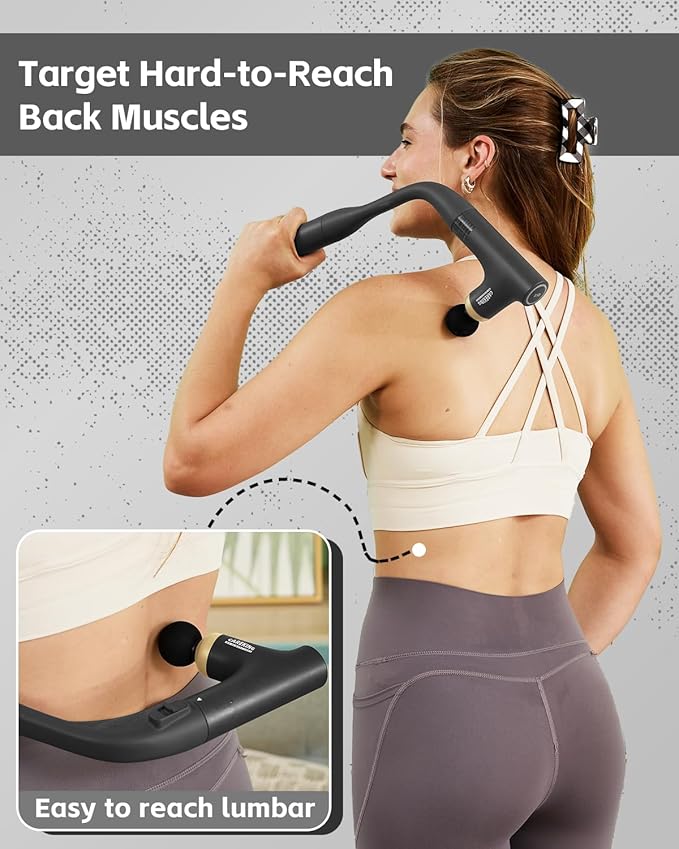 3-in-1 Massage Gun Deep Tissue with Extended Handle，Back Massager for Pain Relief, Portable Percussion Muscle Massager for Shoulder, Thigh, Waist & Neck (BlackGold)