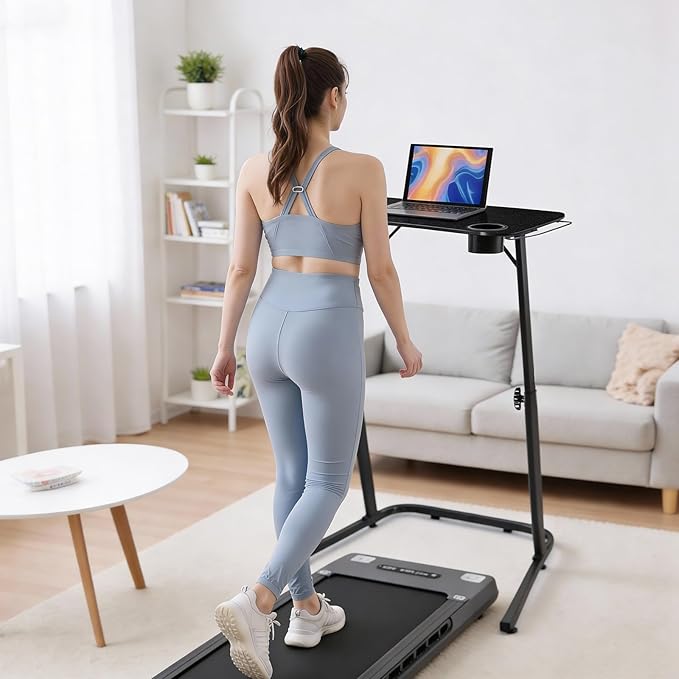 VTORY Treadmill Desk – Adjustable Desk for Walking Pad, Stable & Heavy-Duty Height 30"-47", Portable Walking Pad Desk Table Stand for Home Office & Work with Installation Guide (Black)