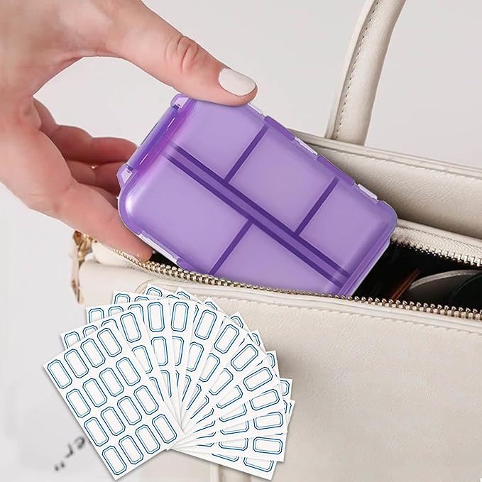 INVODA 12PCS 10-Compartment Pill Organizer BPA-Free Travel Pill Case with Daily Labels Portable Medicine Box for Vitamins, Supplements & Jewelry