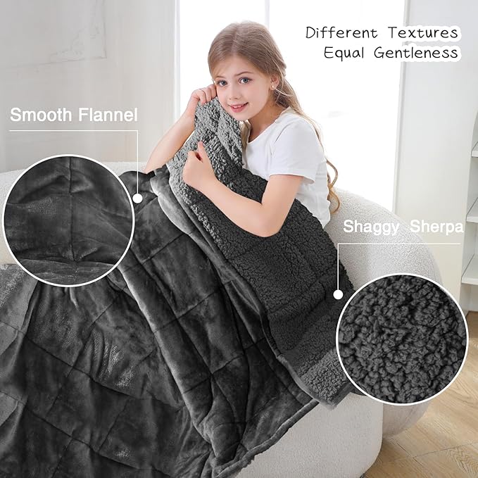 Aemicion Weighted Blanket for Adults (10lbs,48"x72",Dark Grey on Both Sides) Twin Size Sherpa Fleece Heavy Blanket for Sleeping Perfect for 80-110lbs,Machine Washable