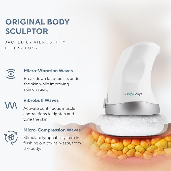 Vibro Sculpt 1.0 Body Sculpting Machine – Lymphatic Drainage Massager & Cellulite Massage Tool for Legs, Stomach & Arms – with Interchangeable Pads that Helps Improve Skin Texture