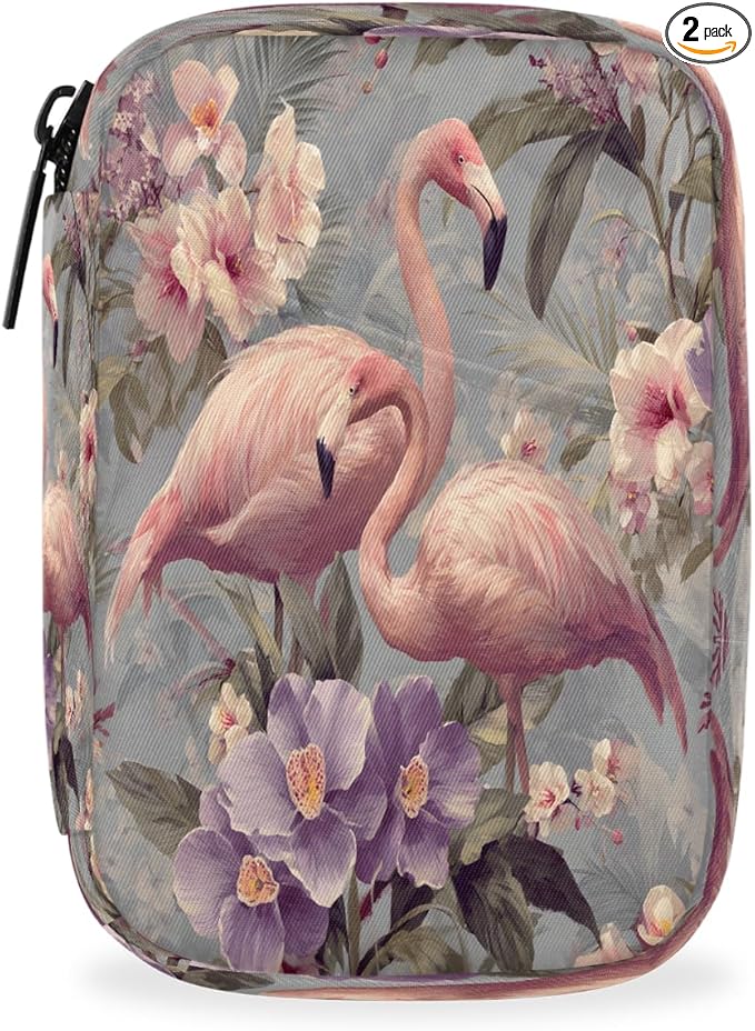 Pink Retro Flamingo Pill Case Travel Pill Organizer Weekly 7 Day Portable with Zipper Medicine Box Pill Case for Vitamins, Birth Control,Fish Oils,Medication, Supplements