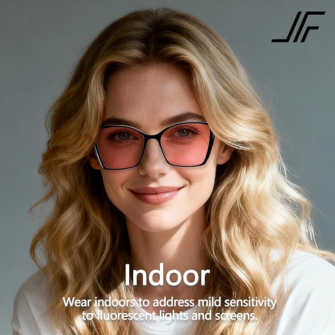 Women's 2 Pack Indoor Fluorescent-41 Rose & Outdoor Fluorescent-60 Brown Cat Eye Tinted Blue Light Blocking Glasses for Migraine, Light Sensitivity, Photophobia LED Gaming Computer Screen Glare