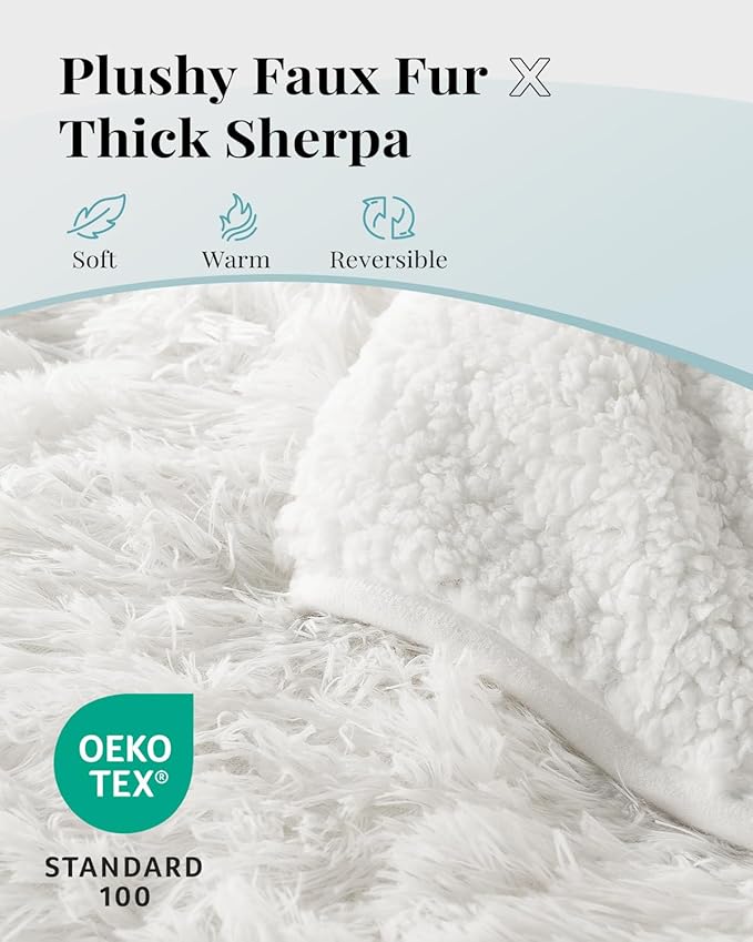 Topblan Faux Fur Weighted Blanket 12lbs, Shaggy Fuzzy Throw Blanket with Premium Sherpa Fleece, Warm and Cozy Bed Blanket to Help with Better Sleep, 48x72 inches Cream