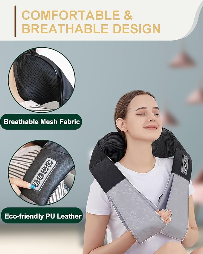 Neck Massager with Heat, Shiatsu Shoulder and Back Massager, Electric Kneading Back Massager, Massage Pillow for Deep Tissue, Birthday Day Gifts for Husband, Wife, Dad, Mom, Women & Man