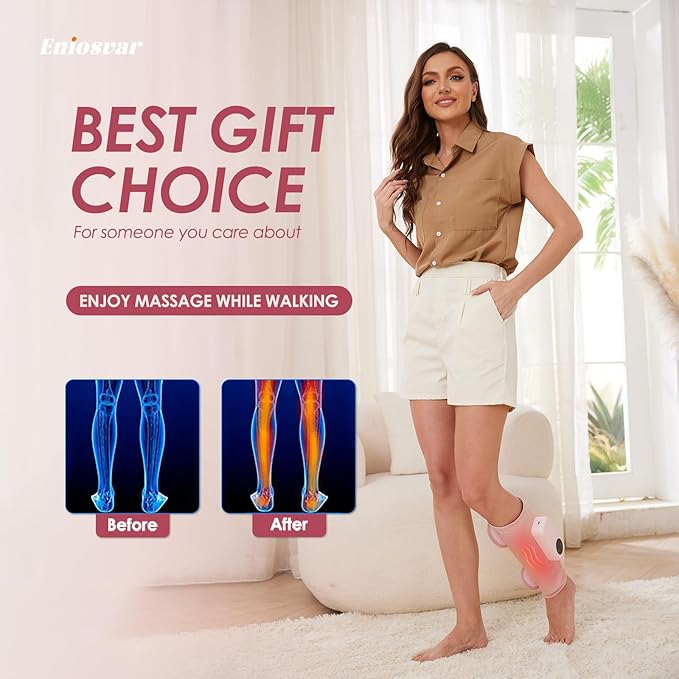 Air Compression Leg Massager, Cordless Calf Massager with Heat, Air Compression Leg Massage for Circulation and Pain Relief, Gifts for Dad Mom Men Women, Pink (Single)