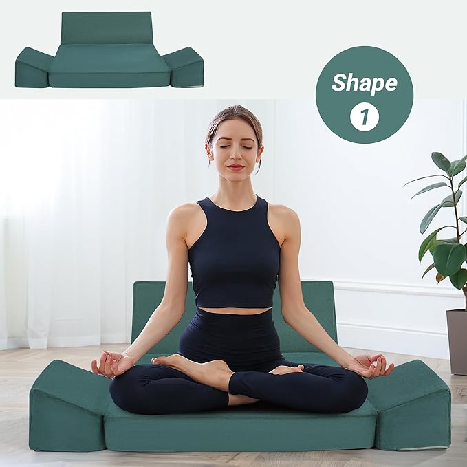 HOMBYS Large Meditation Cushion Foam Meditation Pillows for Sitting on Floor, Yoga Pillow for Adult, Meditation Mat with 2 Knee Cushions and Hip Support-3 Shapes for Different People