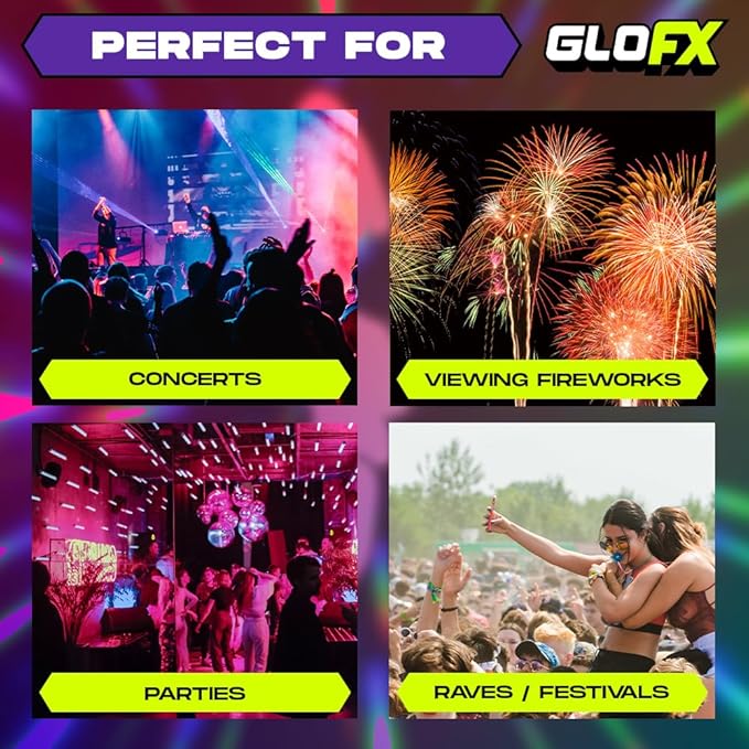 GloFX Ultimate Diffraction Glasses - Chrome - 3D Prism Rainbow Effect - Great Edm, Festival, Concert, Fireworks, Christmas Lights, and Rave Accessory - Chrome Frames
