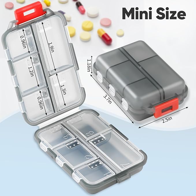 4 Pack Travel Pill Organizer Small Pill Case Pocket Pill Box Portable Medicine Organizer Box with Lables and Pill Cutter (Multi-Colored)