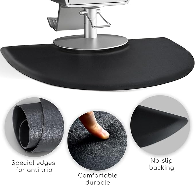 Salon Mat 3′x4′ Barber Shop Chair Mat Anti-Fatigue Salon Floor Mat - Black Semi Circle Salon mats for Hair Stylist - 1/2" Thick Comfort Salon Standing Mat