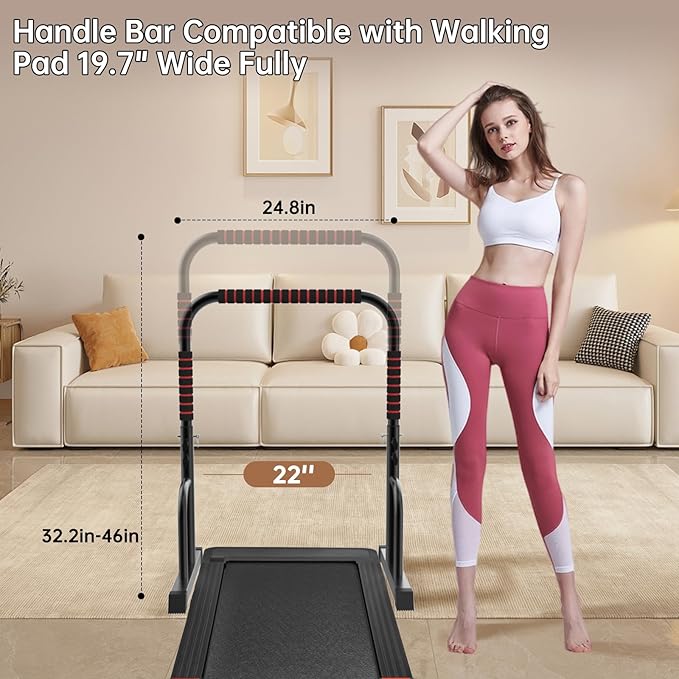 Adjustable Walking Pad Handle only, 19.7 inch Wide, 46 inch Max Height, Black/Red