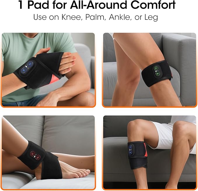 Cordless Wrist Massager for Carpal Tunnel Relief, Hand Massager with Heat, Heated Wrist Massager, Wrist Heating Pad for Pain Relief, Heated Wrist Wrap for Pain, With Red Light, 3 Heat & 3 Massage Modes, Black