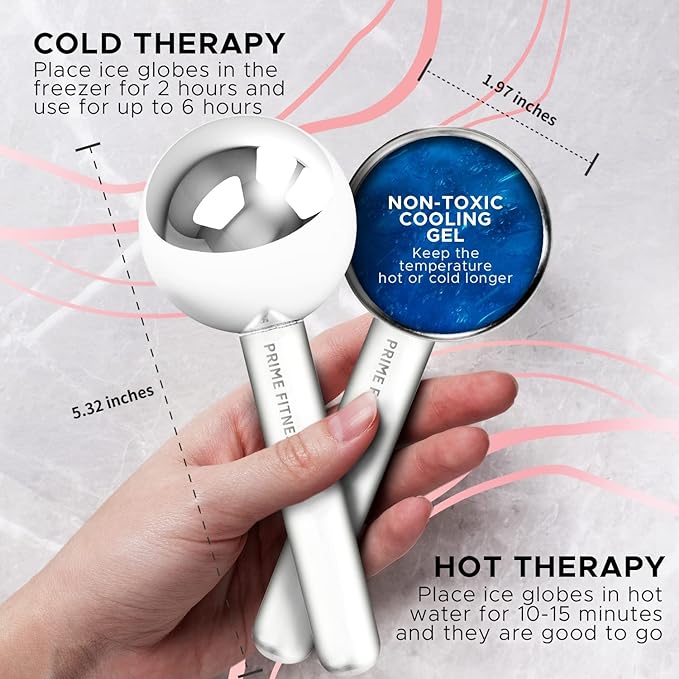 Ice Globes for Facials | Unbreakable Steel Cooling Roller | Cryo Sticks for Face | Massager for Face Neck & Eyes | Skin Care for Dark Circles, Puffiness, Wrinkles, Collagen Production (Gray)