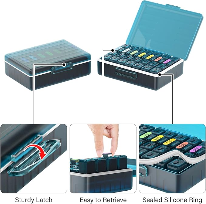 Weekly Pill Organizer 4 Times a Day, Large Compartments Pill Box 4X 7 Day, Medicine Organizer Pill Case for Pills/Vitamins/Fish Oils/Medication/Supplements (4x7 Blue)