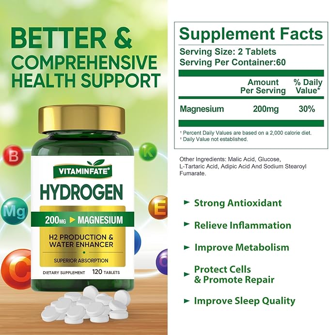 Hydrogen Water Tablets with Magnesium & Electrolytes, 240 Tablets | H2 Molecular Hydrogen Supplement to Support Energy, Brain Health, Metabolism & Healthy Aging