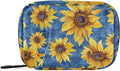 Travel Pill Case Yellow Sunflowers on Blue 7 Day Small Portable Pill Case Weekly Vitamin Storage Organizer with Zipper
