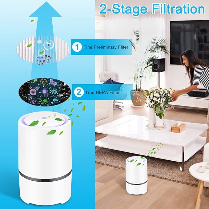 MELEDEN Air Purifier for Home with True HEPA Filters,Low Noise Portable Air Purifiers with Night Light,Desktop USB Air Cleaner