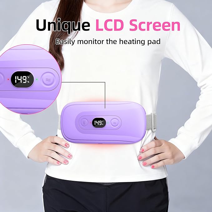 Portable Heating Pad Period Cramps: 2 Timer 6 Heat Levels 6 Vibration Modes Cordless Electric Heating Pad 3s Fast Heating Menstrual Heating Pad (Purple)