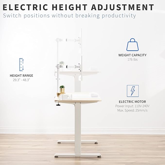 VIVO Electric 47 x 24 in Standing Desk, Memory Height Adjustment, White and Light Wood, DESK-E144WC