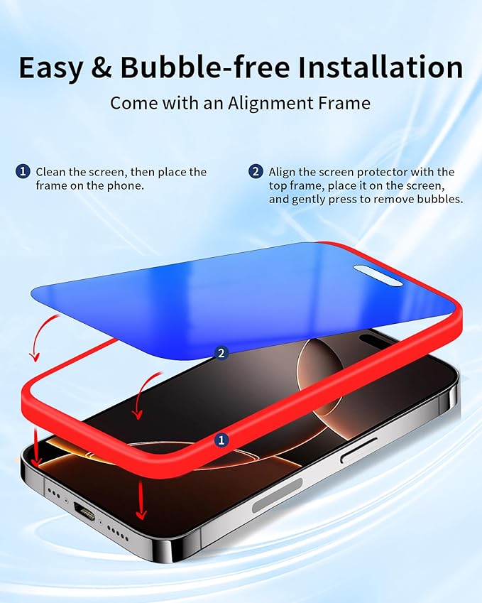 2 Pack Privacy Screen Protector for iPhone 16 Pro Max Tempered Glass Anti-Spy 16ProMax Anti Bluelight Gradient Colorful Easy Installation Frame Full Coverage Anti-Scratch (6.9 inch Blue)
