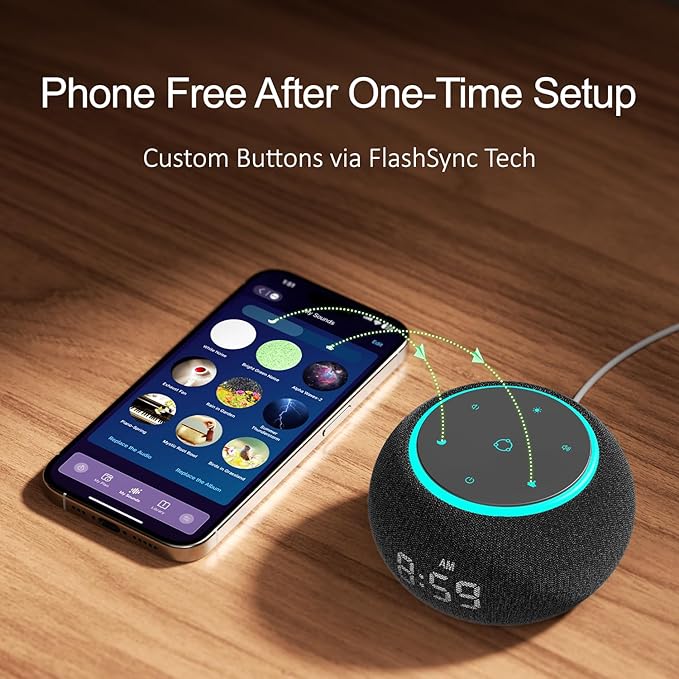 Hotmoon Alarm Clock with Sound Machine for Sleep, Luna Pro Dual-Stage Alarm, 507 Relaxing Sounds, Smart Night Light & Timer, Pink Green Brown White Noise Machine for Sleeping Adult Office Plug in