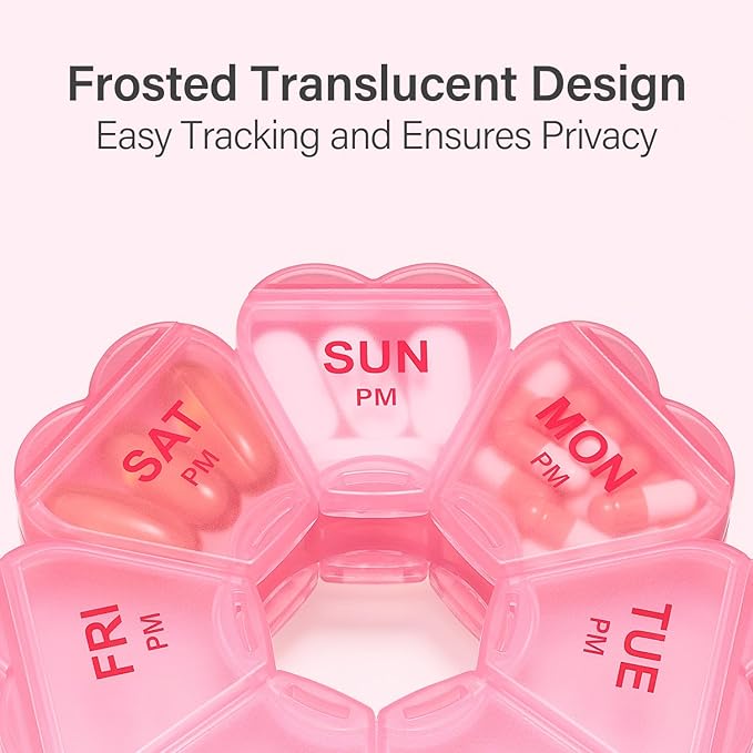 Weekly Pill Organizer, 7 Day AM/PM Pill Box with 14 Compartments, 2 Times a Day Travel Pill Case for Vitamins, Medicine, Fish Oil & Supplements (Pink)