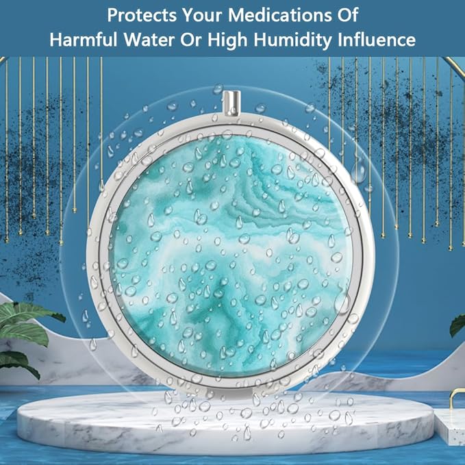 Pill Box 3 Compartment Small Pill Case,Portable for Pocket or Purse Pill Organizer Pill Container Holder to Hold Vitamins, Medication, Fish Oil and Supplements(Green Marble)