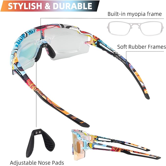 ROCKBROS Photochromic Sports Sunglasses for Men Women Cycling UV Protection