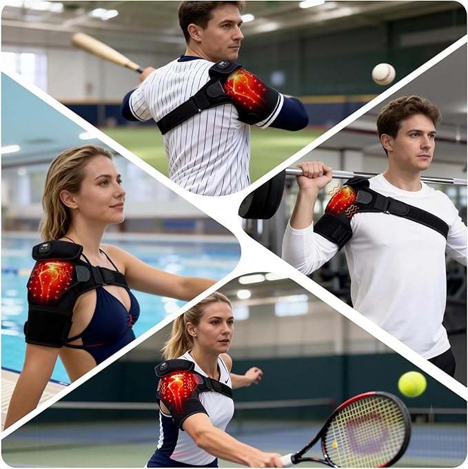 Cordless Red Light Therapy Shoulder Heating Pad, 660nm & 850nm Infrared Light Portable Shoulder Wrap with 3 Modes, 3000mAh Rechargable Shoulder Brace for Athletes Elderly
