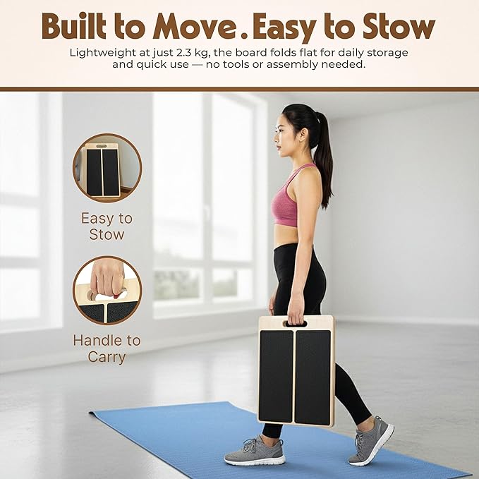 Adjustable Wooden Slant Board for Calf Stretching, Squats & Physical Therapy – Portable Incline Stretch Board for Ankle, Knee, Heel & Foot Mobility with 2 Extra Sand Papers, Carry Bag & Mini Loop Band