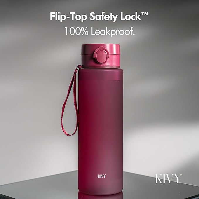 KIVY Slim Water Bottle 50oz with Leakproof Flip Lid [Lightweight & Shatterproof] Fits Backpack & Cupholder for Travel, Sports, School - Extra large water bottle no straw - 1.5 Liter water bottles