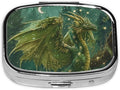 Fantasy Botanical Dragon Pill Box with Mirror 2 Compartments Square Pill Organizer for Pocket