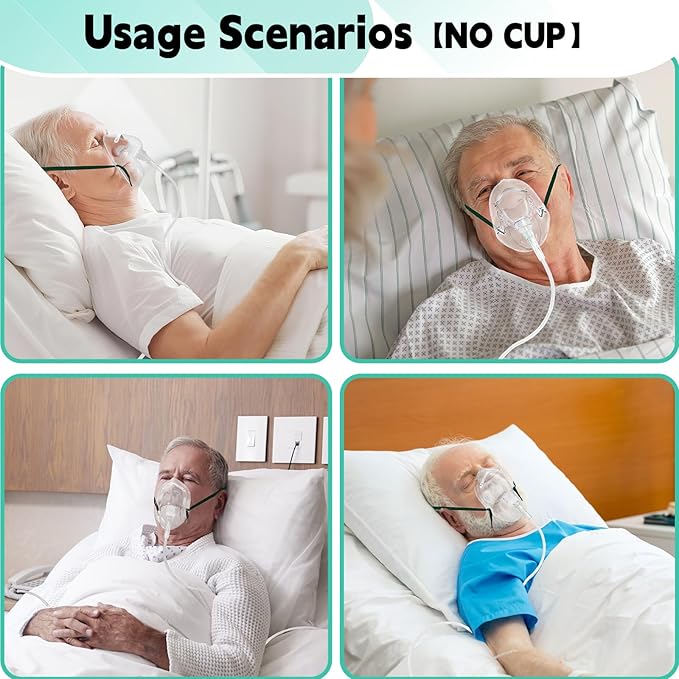 3 Pack Oxygen Masks for Face Adult, XL Size Oxygen Mask with 6.6' Ft Tubing and Adjustable Elastic Strap- NO Cup-White