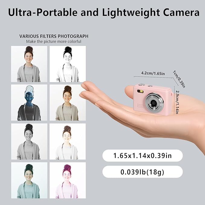 Mini Keychain Camera, FHD 1080p Mini Digital Camera with 32GB SD Card, Flash, 6 Creative Filters, 0.96" HD Display, 100 Mins Battery Life for Travel Recording Birthday Gifts (Modern, Pink1)