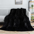 Cottonblue Faux Fur Weighted Throw Blanket 15lbs for Adults, Luxury Cozy Sherpa Plush Weighted Blankets 48x72 inches,Warm Elegant Microfiber Reversible Heavy Blanket for Couch Bed Chair, Black