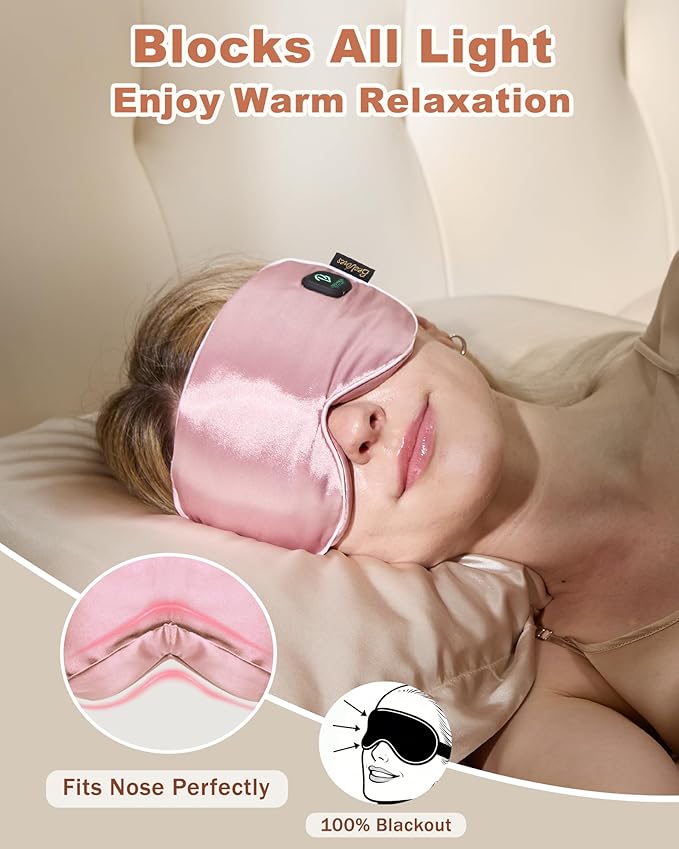 BeeVines Cordless Heated Eye Mask for Dry Eyes, Washable Heat Eye Masks for Blepharitis, Warm Eye Compress for Men & Women, 1500mAh Rechargeable Eye Warmer with Travel Pouch(Pink)
