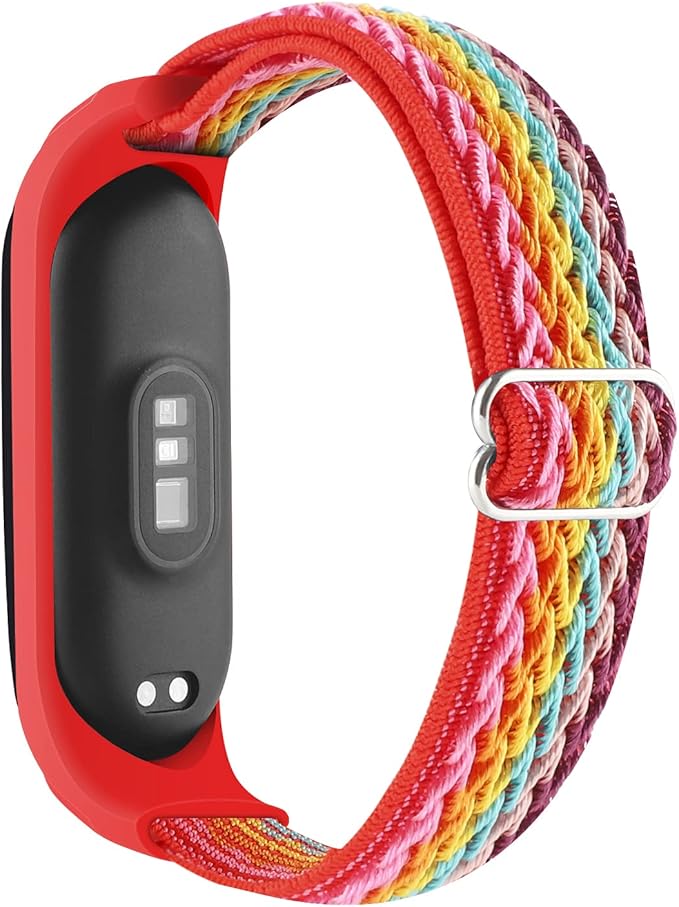 Adjustable Elastic Nylon Straps Compatible with Xiaomi Mi Band 6/Xiaomi Mi Band 5/Xiaomi Mi Band 4/Xiaomi Mi Band 3, Soft Breathable Sport Replacement Wristband for Women Men (Rainbow)