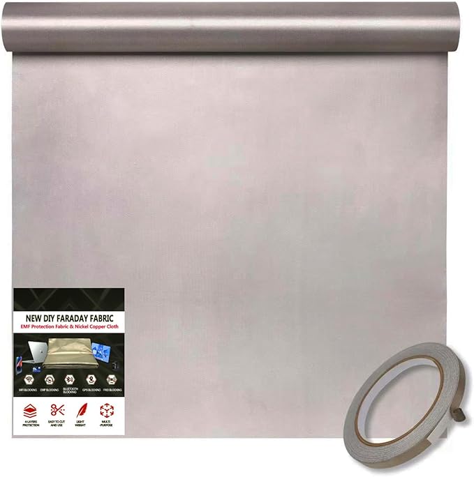 Faraday Fabric 43.3"x98" Faraday Cloth with 0.6''W Faraday Tape for DIY Faraday Cage,Military Grade Blocking Cloth for WiFi,Cell,Bluetooth,RFID,EMP Protection