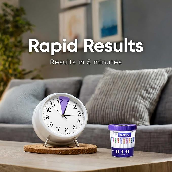 SAFE LIFE [25] Pack- 10 Panel Multi Drug Urine Test Cup (THC 50, AMP,BUP,BZO,COC,mAMP/MET,MDMA,MOP/OPI,MTD,OXY)-Highly Sensitive- Fast Result in 5 Mins