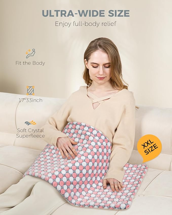 NOWWISH Heating Pad for Back Pain Relief & Period Cramps, 33x17 Inch Moist Heat Electric Heating Pad with 6 Heat Settings and Auto Shut-Off, Machine Washable, Christmas Gifts for Women, Pink Dot