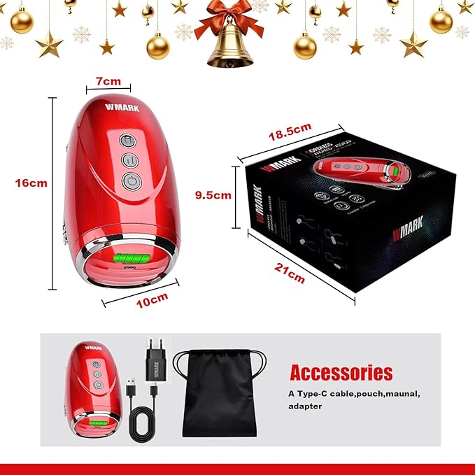 WMARK Barber Massager/Cordless HandheldMassager, Charge Neck/Legs/Hand/FaceMassager, 2 Massage Nodes 2600AMH,Red