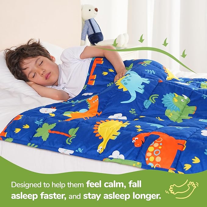 Sivio Weighted Blanket 3lbs, Blue Dinosaur Small Cooling Heavy Blankets, Washable Breathable Weighted Throw Blanket for Sleep, 36"x48"-3lb