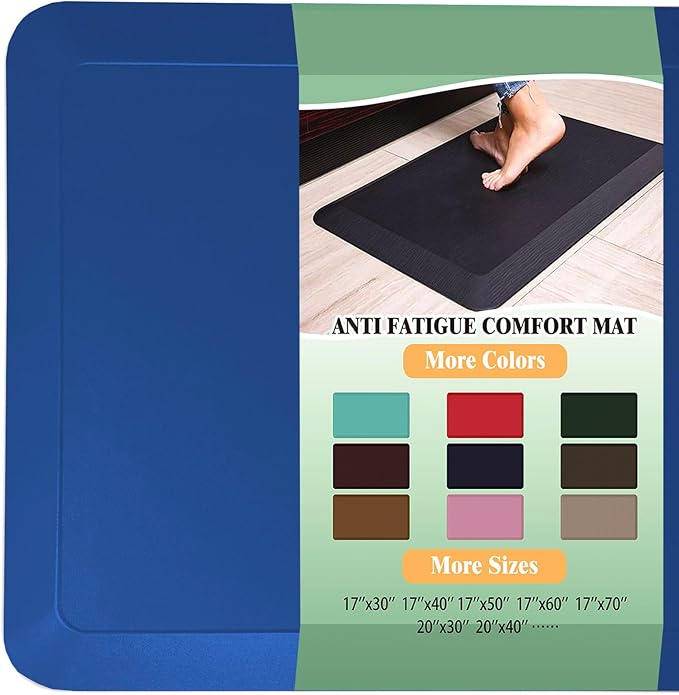 1" Extra Thick Anti Fatigue Floor Mat 30" L x 20" W,Kitchen Mat, Standing Desk Mat,140D Advanced PU Foam Ergonomic Comfort at Home, Office, Garage, Sink (Blue)