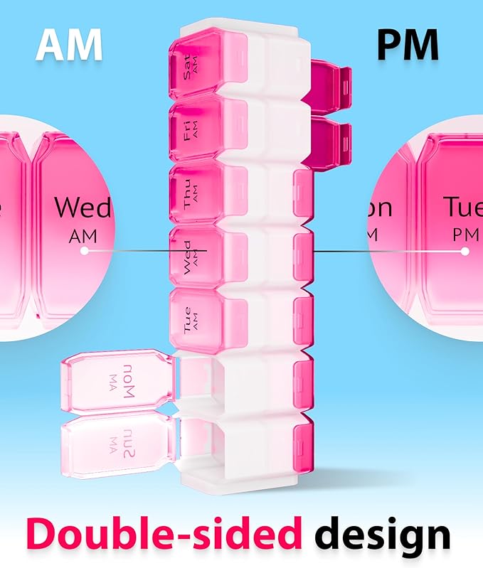 BEXEEN Extra Large Pill Organizer 2 Times a Day, XL Pill Box 7 Day with Big AM/PM Compartments, Fits Large Vitamins, Supplements & Gummies, for 7 or 14-Day Use, Color-Coded, Senior-Friendly, No Spills