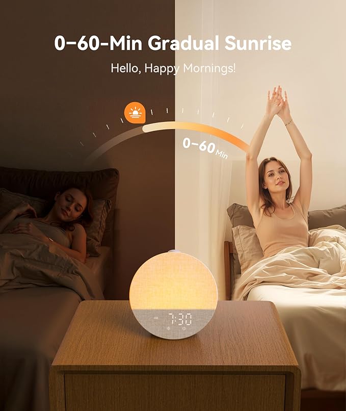 Dreamegg Sunrise 1 Pro - Sunrise Alarm Clock, Sound Machine for Sleep, Favorites Mode, Sleep Routines, Dimmable Night Light, 29 Soothing Sounds, White Noise Machine, Wake Up Light for Bedrooms (Cream)