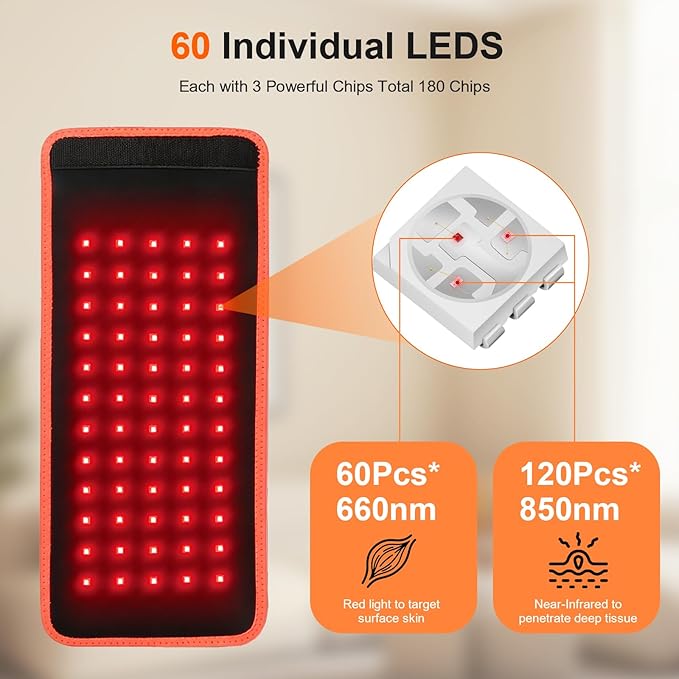 Rechargeable Red Light Therapy for Body, Therapy for Back Belt Knee, 660nm 850nm, Portable Infrared Heating Pads for Dogs, 4 Therapy Light Modes, Wireless Infrared Red Light for Pain NIR