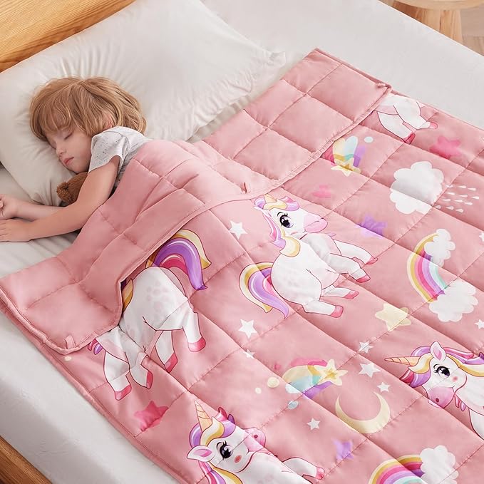 anfie Weighted Blanket Kids (48"x72" 6lbs), Weighted Blanket Cooling Blanket for Sleeping,Throw Size Breathable Blanket with Premium Glass Bead(Pink Unicorn)