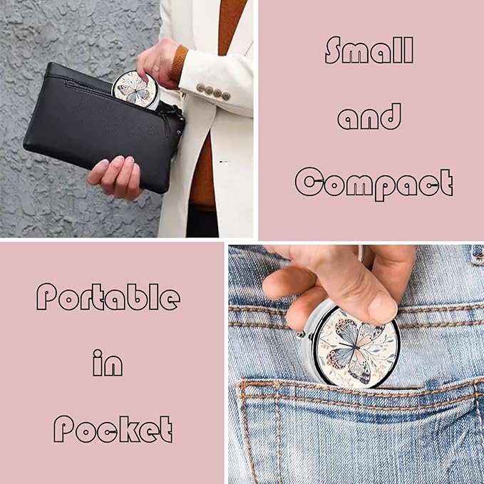 Metal Pill Organizer - 3-Compartment Mini Round Pill Case for Pocket & Purse, Portable Vitamin Holder, Easy-Open Design for Travel - Butterfly
