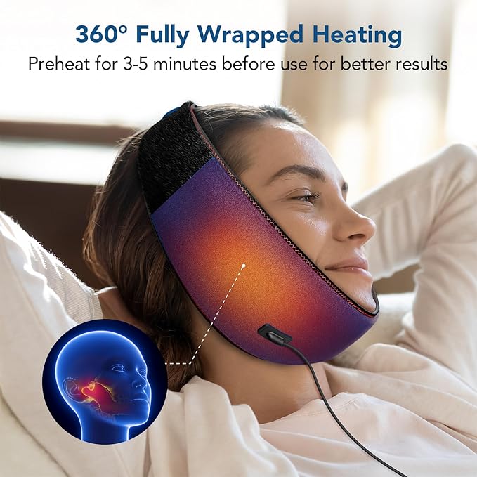 tmj Heating pad for jaw, tmj Relief Products jaw with 3 Heat and 4 Time Settings for TMD Chin Wisdom Teeth Issues, Oral and Facial Surgery (Deep Blue)